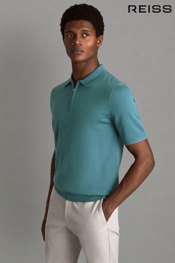 Reiss Ocean Green Maxwell Merino Wool Half-Zip Polo Shirt (Q99122) | £88