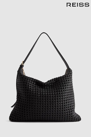 Reiss Black Vigo Leather Woven Tote Bag (Q99128) | £228
