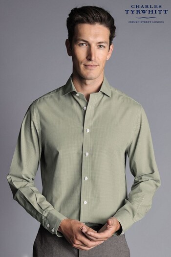 Charles Tyrwhitt Green Non-Iron Mini Gingham Check CA Slim Fit Shirt (Q99164) | £60