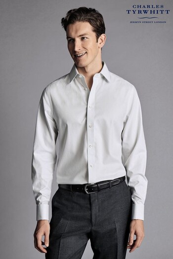 Charles Tyrwhitt Grey Non-Iron Royal Oxford Stripe Slim Fit Shirt (Q99165) | £65