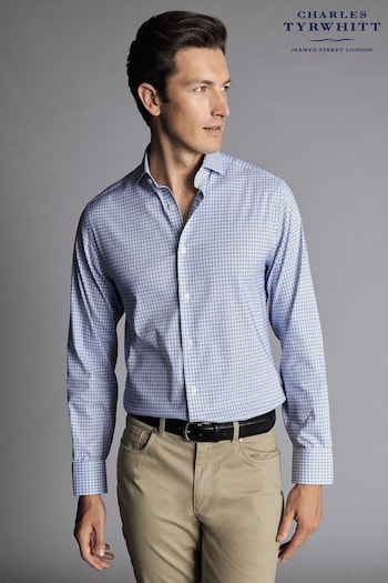 Charles Tyrwhitt Blue Grid Check Non-iron Stretch Twill Slim Fit Shirt (Q99172) | £70