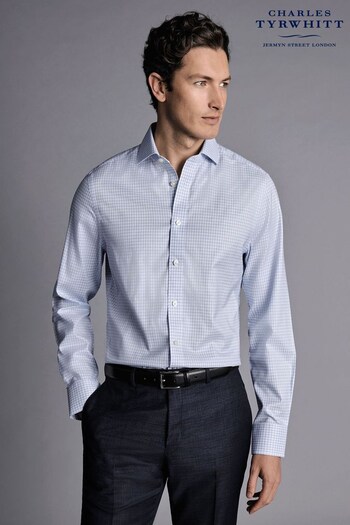 Charles Tyrwhitt Blue Double Check Non-Iron Cutaway Slim Fit Shirt (Q99190) | £65