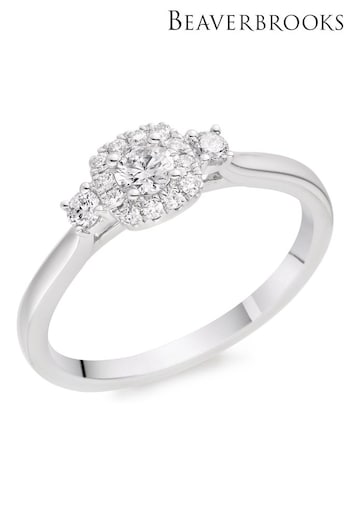 Beaverbrooks 9ct White Gold Diamond Halo Ring (Q99197) | £1,200