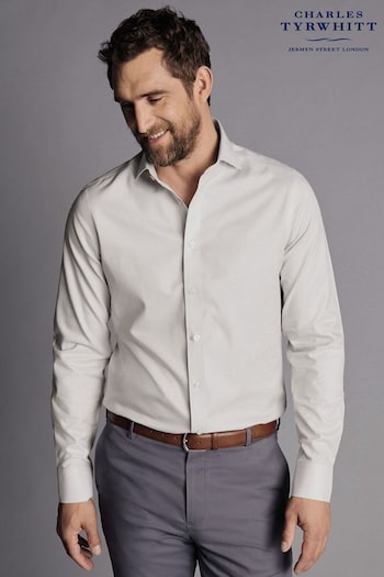 Charles Tyrwhitt Grey Non-Iron Twill Cutaway Slim Fit Shirt (Q99200) | £65