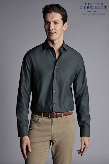 Charles Tyrwhitt Grey Charles Tyrwhitt Slim Fit Grey Non-iron Diamond Stretch Texture Shirt (Q99231) | £70
