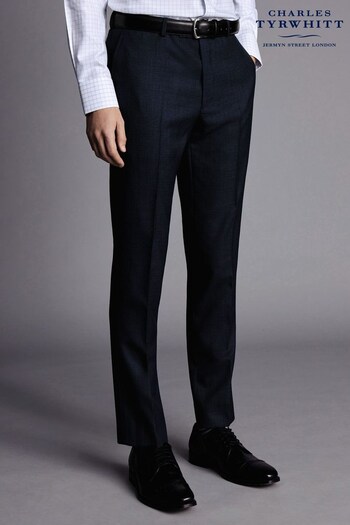 Charles Tyrwhitt Blue Slim Fit Micro Check Suit Trousers (Q99246) | £110