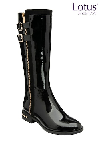 Lotus Black Patent Knee High Boots (Q99268) | £75