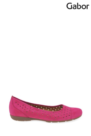 Gabor Ruffle Pink Suede Ballerina Style Shoes (Q99309) | £95