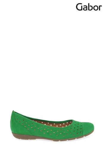 Gabor Green Ruffle Verde Suede Ballerina Style Shoes (Q99325) | £95