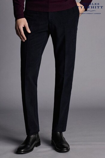 Charles Tyrwhitt Blue Slim Fit Italian Moleskin Trousers Dress (Q99347) | £100