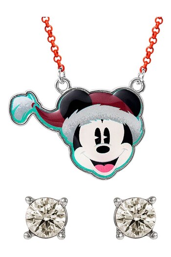 Peers Hardy Red Disney Mickey Mouse Christmas Pendant and Clear Stone Studs Set (Q99366) | £13
