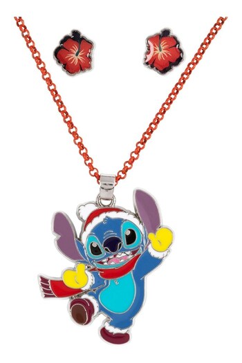 Peers Hardy Blue Purple and Red Disney Lilo & Stitch Christmas Pendant and Flower Earring Set (Q99379) | £13