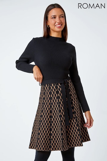 Roman Black Contrast Skirt Ribbed Jumper Dress (Q99390) | £48