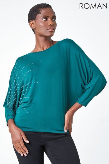 Roman Green Embellished Relaxed Stretch Top (Q99425) | £35