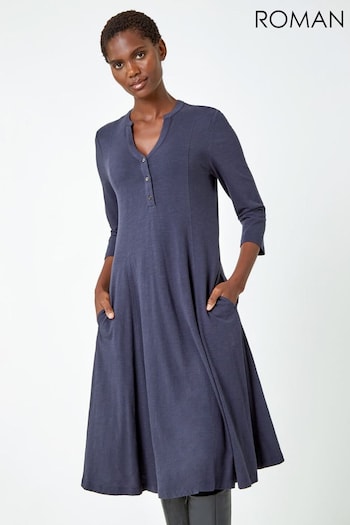 Roman Grey Button Detail Cotton Dress (Q99434) | £42
