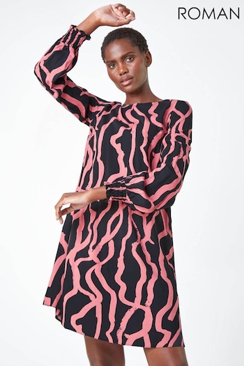 Roman Pink Abstract Line Print Swing Dress (Q99465) | £38