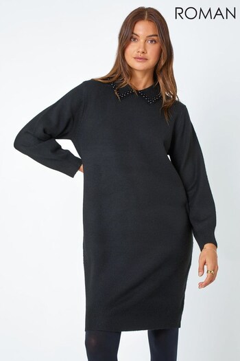 Roman Black Pearl Trim Collar Stretch Jumper Dress (Q99467) | £42