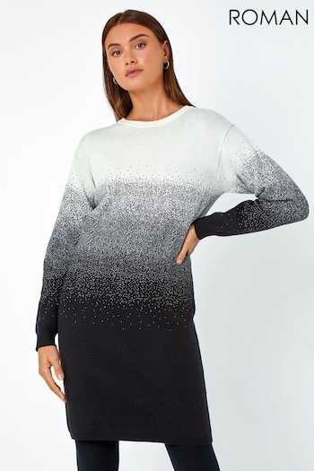 Roman White/Black Ombre Knitted Jumper Dress (Q99474) | £45