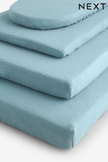 Blue Muslin 100% Cotton Baby Fitted Sheets 2 Pack (Q99552) | £14 - £25