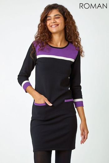 Roman Purple Colourblock Knitted Dress (Q99578) | £45