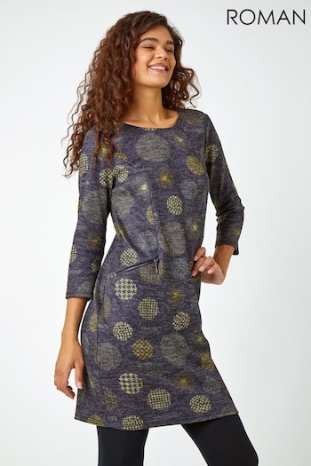 Roman Grey Spot Print Shift Stretch Dress (Q99584) | £40