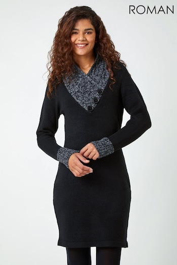 Roman Black Contrast Button Detail Knitted Dress (Q99605) | £45