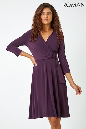 Roman Purple Ring Buckle Wrap Stretch Dress (Q99606) | £42