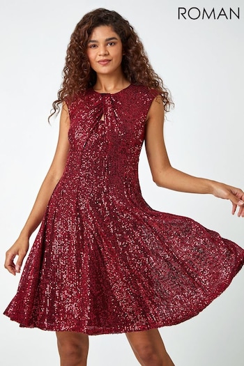 Roman Red Sequin Twist Front Stretch Dress (Q99611) | £60