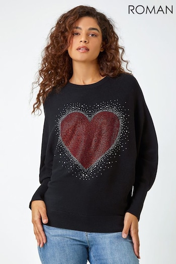 Roman Black Sparkle Heart Embellished Jumper (Q99612) | £36