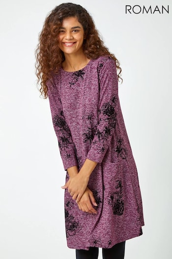 Roman Purple Floral Pocket Swing Stretch Dress (Q99615) | £42