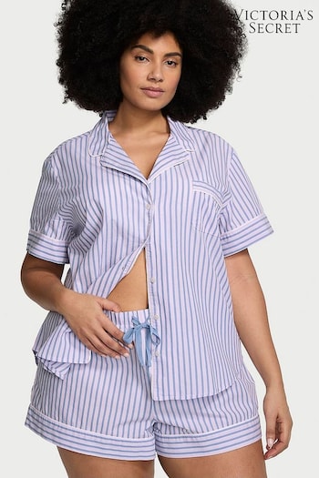 Victoria's Secret Faded Denim Blue Stripe Cotton Short Pyjamas (Q99617) | £55