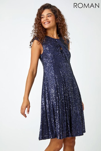 Roman Blue Sequin Twist Front Stretch Dress (Q99628) | £60