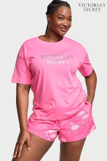 Victoria's Secret Hollywood Pink Flamingo Cotton T-Shirt Short Pyjamas (Q99630) | £39