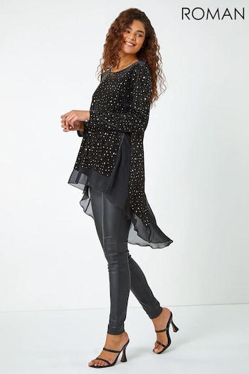 Roman Metallic Star Print Velvet Chiffon Hem Top (Q99650) | £35