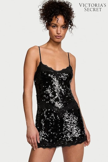 Victoria's Secret Black Sequin Slip Dress (Q99688) | £85