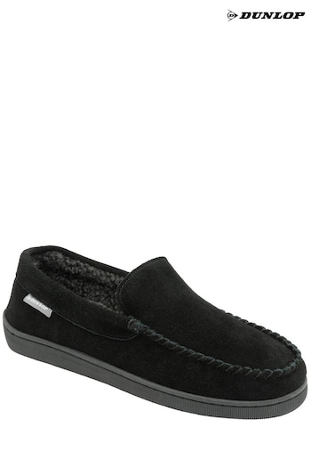 Dunlop Black Mens Full Shoes Fur Lined Slippers (Q99738) | £27