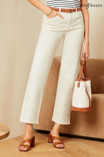 A-Z Mens Brands Ivory White High Waist Crop Wide Leg Jeans (Q99785) | £49