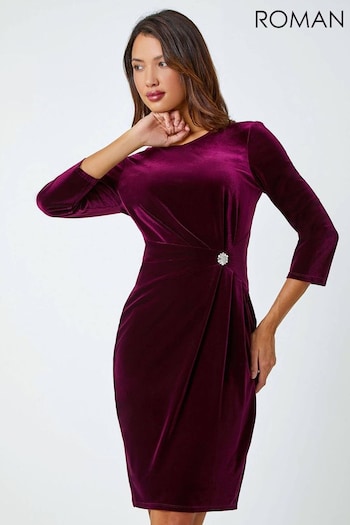Roman Purple Velvet Twist Diamante Detail Dress (Q99831) | £50