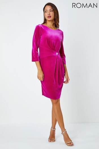 Roman Pink Velvet Twist Diamante Detail Dress (Q99842) | £50