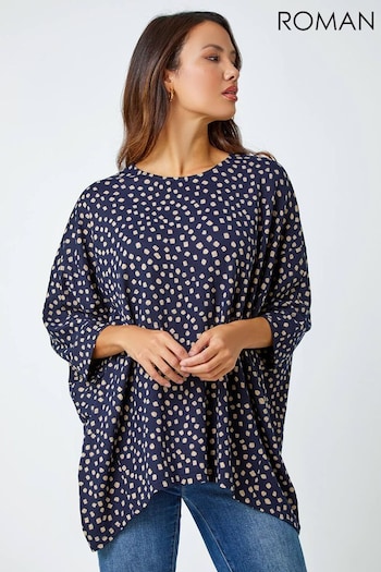 Roman Blue Spot Print Hanky Hem Stretch Top (Q99848) | £28