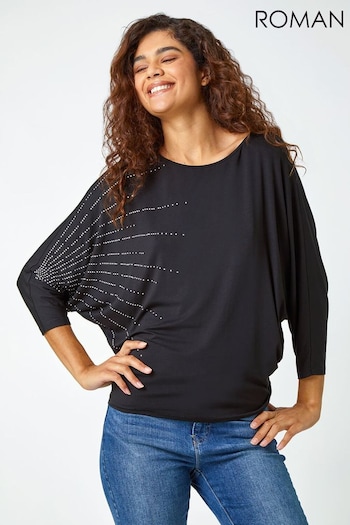 Roman Black Embellished Relaxed Stretch Top (Q99861) | £35