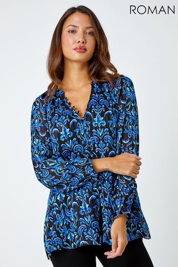 Roman Blue Metallic Shimmer Print Blouse (Q99871) | £38