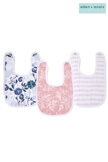 aden + anais™ essentials 3 pack cotton muslin baby snap bibs flowers bloom (Q99886) | £17