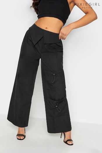 PixieGirl Petite Black Fold Over Cargo Trousers (Q99930) | £34