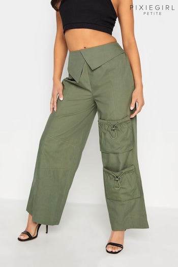 PixieGirl Petite Green Fold Over Cargo Trousers (Q99944) | £34