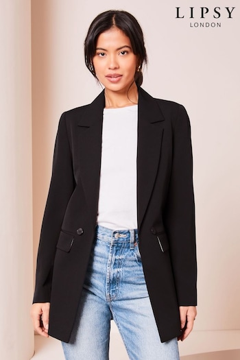 Lipsy Black Crepe Petite Relaxed Longline Tailored Blazer (Q99950) | £65