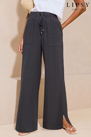 Lipsy Navy Blue Wide Leg Trousers With A Touch of Linen (Q99954) | £34