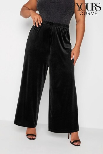 Yours Curve Black Wide Leg Velvet Trousers 4-7 (Q99961) | £27