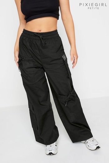 PixieGirl Petite Black Pocket Detail Label Cargo Trousers (Q99972) | £34
