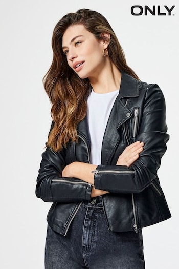 Only Black Faux Leather Biker Jacket (R00015) | £42
